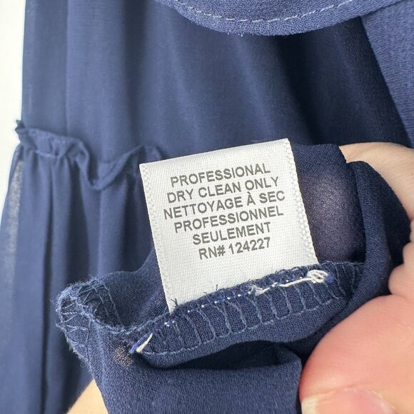 Misa Michaela Tiered Chiffon Off-Shoulder Midi Dress Navy Blue XS - Picture 11 of 12